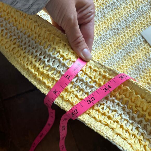 NEW Striped Straw Crochet Tote Bag Universal Thread Yellow Beach Summer - Picture 8 of 9